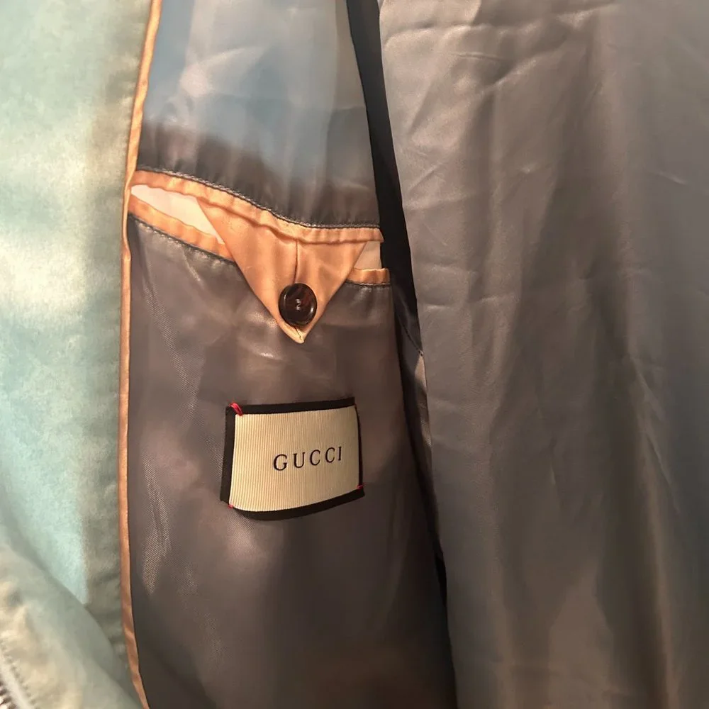 Gucci Men's $3,950 Blue L'Aveugle Par Amour Duchesse Bomber Jacket